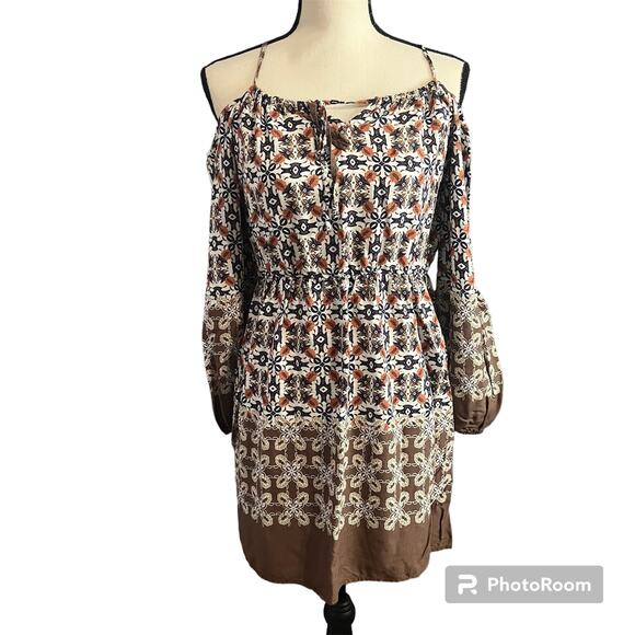 Altered State | Women's Brown Blue Boho Festival Tunic Shirt Mini Dress Sz M - Picture 1 of 3